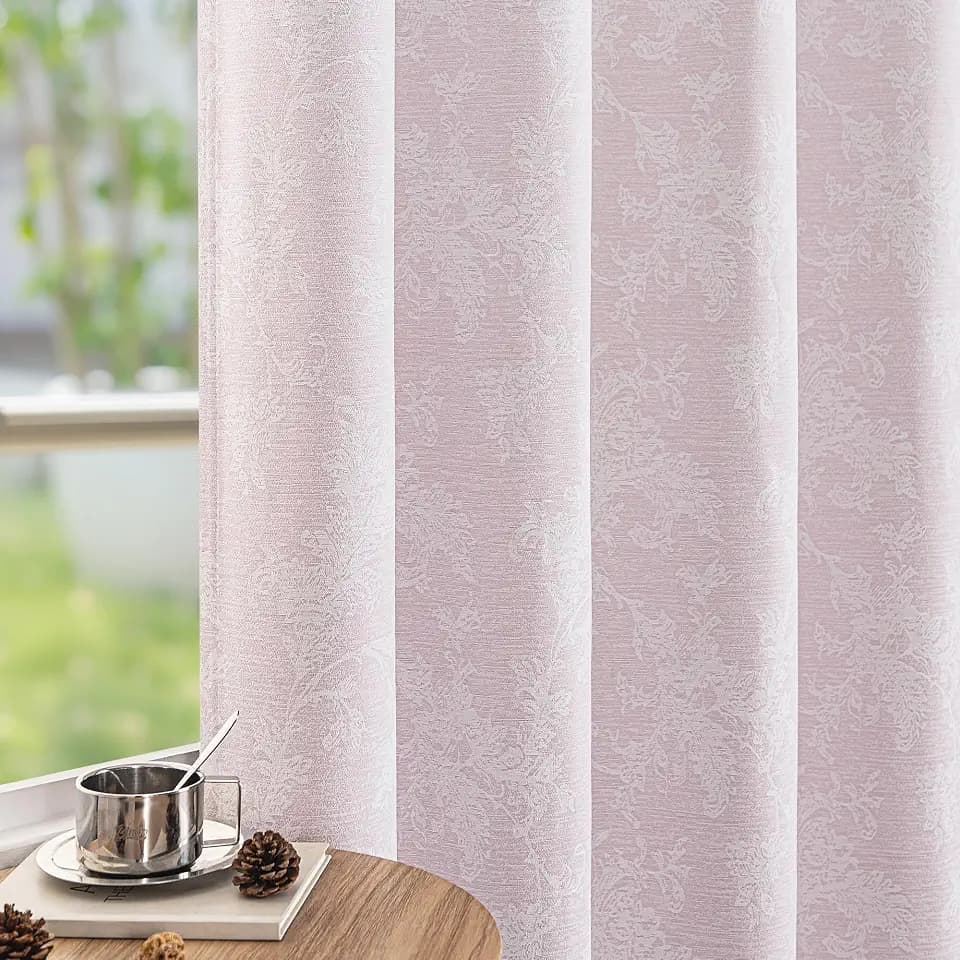 FMFUNCTEX Pink Floral Jacquard Blackout Curtains, 52X96 Inches, 2 Panels