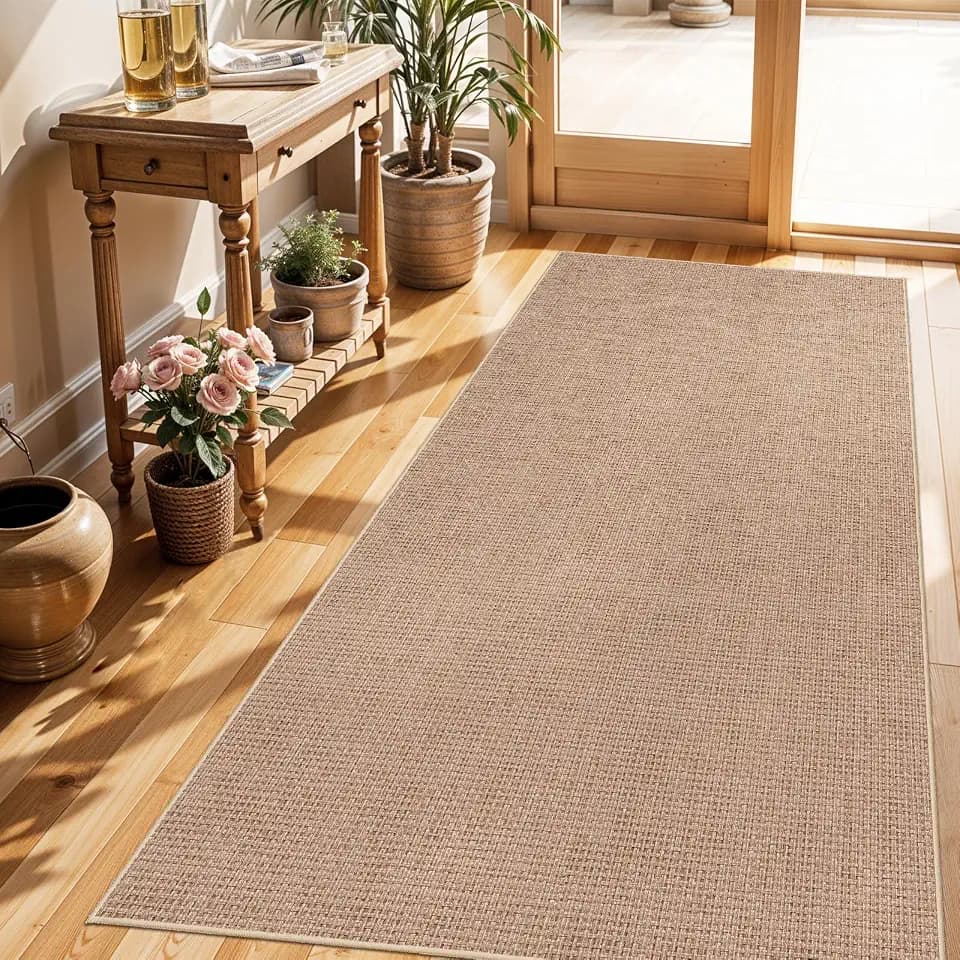 3x6 Runner Rug Washable Non-Slip: Solid Color Faux Jute Boho Kitchen Rug