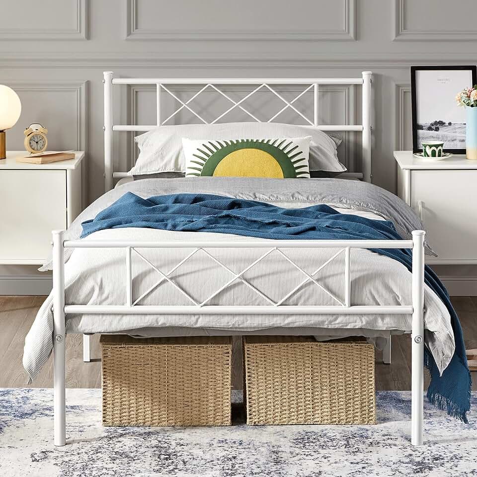 Yaheetech Einzelbett 90 x 190 cm mit Kopfteil, Höhe 32 cm, Weiß