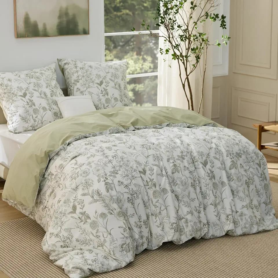 BEDSURE Bettwäsche 155x220 Baumwolle 3teilig - Salbeigrün