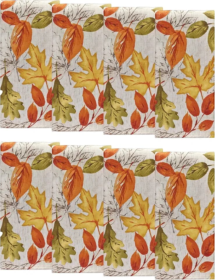 Autumn Leaves Fall Printed Napkins, Set of 8, Multicolor - 17" W x 17" L