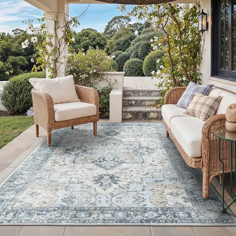 GENIMO Indoor Outdoor Rug, Washable for Patio and Deck, Light Blue, 4x6