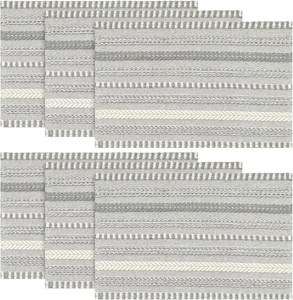 Artoid Mode Dark Grey Woven Braided Stripe Placemats Set of 6-12x18 Inch