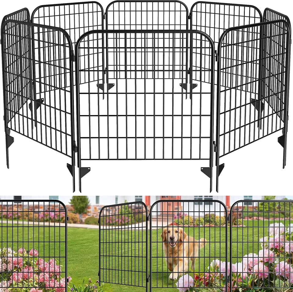 AMAGABELI 6 Panels 40 in(H) X 15 ft(L) Decorative Garden Fence Gate,No Dig Dog Fence Outdoor for Yard,Rustproof Tall Garden Fencing Animal Barrier Metal Wire Panel Border for Flower Bed,Patio