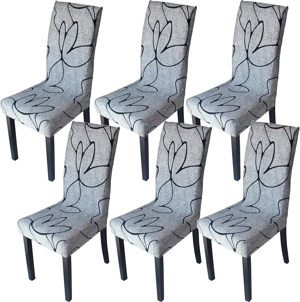 StuhlHussen 6er Set Hoher Rückenlehne Schwingstuhl Esszimmerstuhl Freischwinger Esszimmer Stuhl Hussen Stretch Elasthan Schonbezüge Schutzhülle Lotus Grau