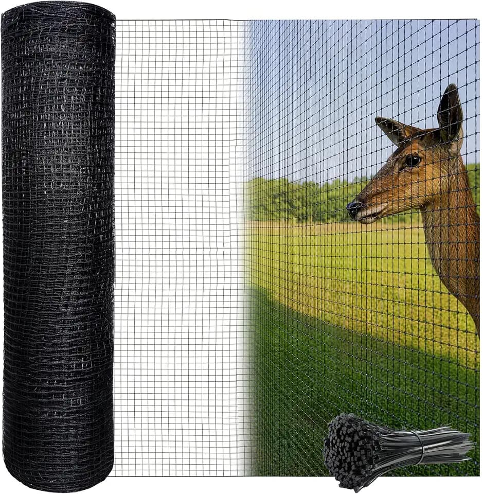 6.5x200ft Deer Fence Netting Animal Fence Barrier with 100 Zip Ties, Plastic Heavy Duty Mesh Fence Barrier Garden Protection Fencing for Snow, Poultry, Yard and Construction (Black, 6.5ftx200ft)