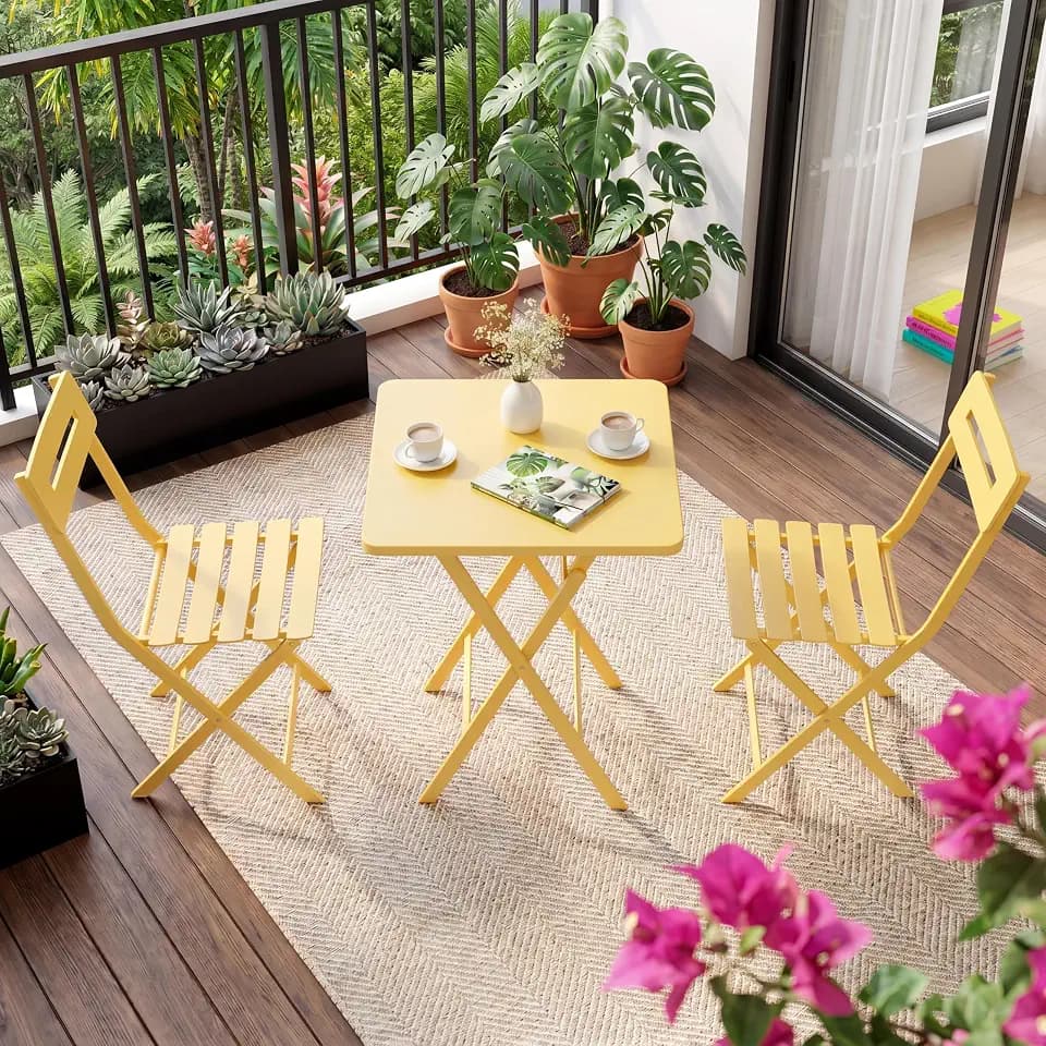 Garvee 3-Piece Bistro Set, Outdoor/Indoor Folding Patio Furniture Set,Space Saving Folding Design, Outdoor Table and Chairs Set for Patio, Garden, Balcony and Poolside, Yellow