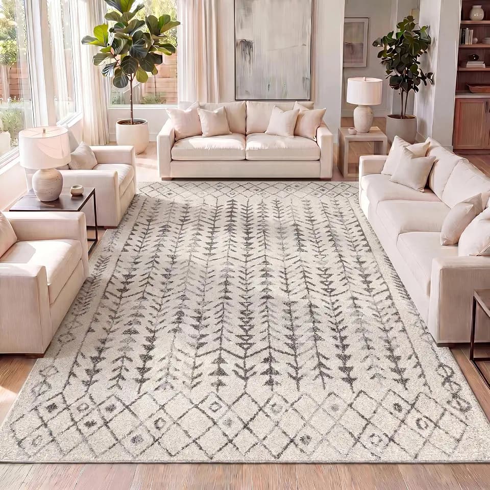 JONATHAN Y Ziri Moroccan Geometric Cream/Gray Indoor Area Rug, 5x8, Bohemian, Scandinavian, Easy-Cleaning for Living Room, Bedroom, Kitchen, Pet Friendly, Non-Shedding (MOH210A-5)