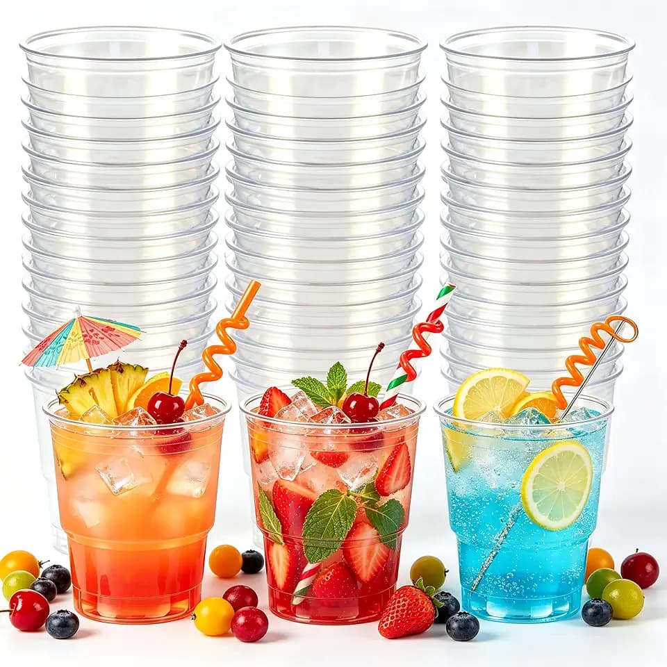 50 Stück Becher Plastik Mehrweg, Plastikbecher 200ml, Transparenten Partybecher, Einwegbecher, Kunststoffbecher Trinkbecher für Geburtstag, Partys, Hochzeiten, Getränkepartys, Weihnachten