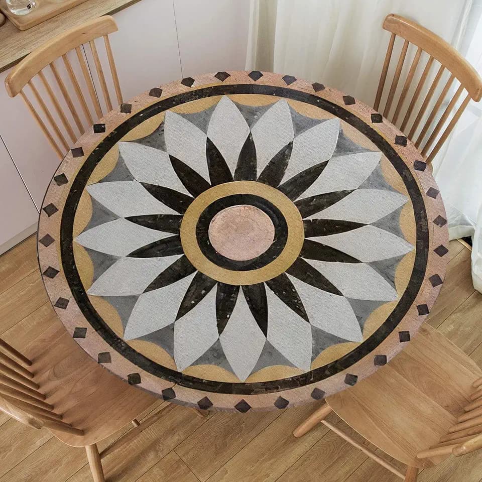 Fitted Round Tablecloth, Round Outdoor Tablecloth,Elastic Edge Design,Suitable for Round Tables Ranging from 40 in to 44 in,Anti Wrinkle and Scratch Resistant,Easy Clean & Stain Resistant
