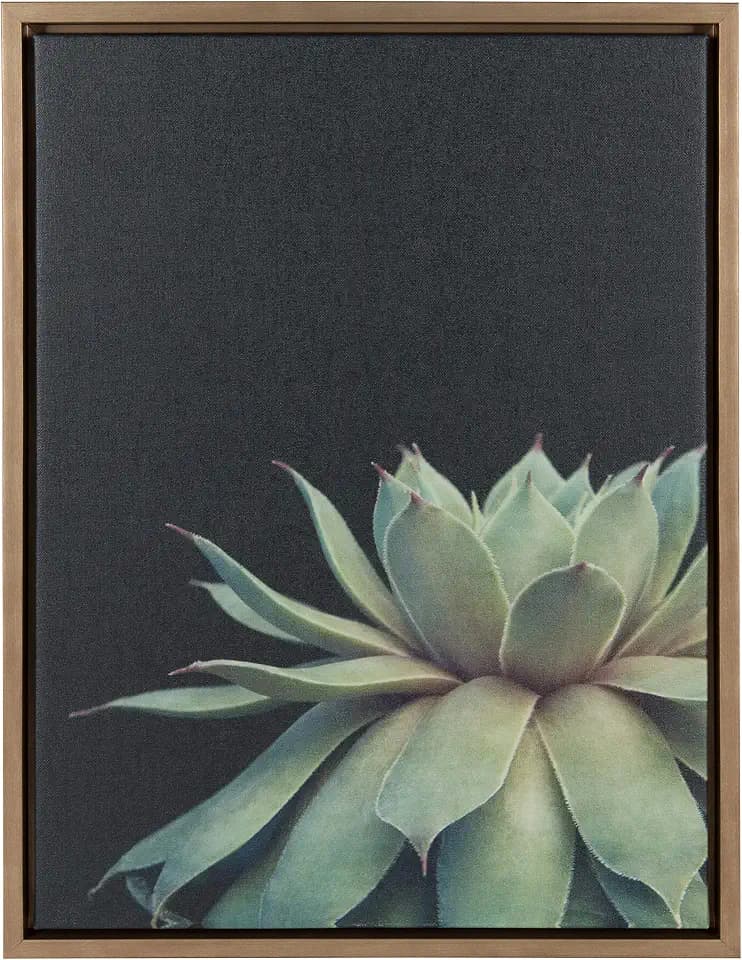 Kate and Laurel Sylvie Succulent Plant Framed Canvas Wall Art, Botanical Green with Black Background, 18x24 Gold