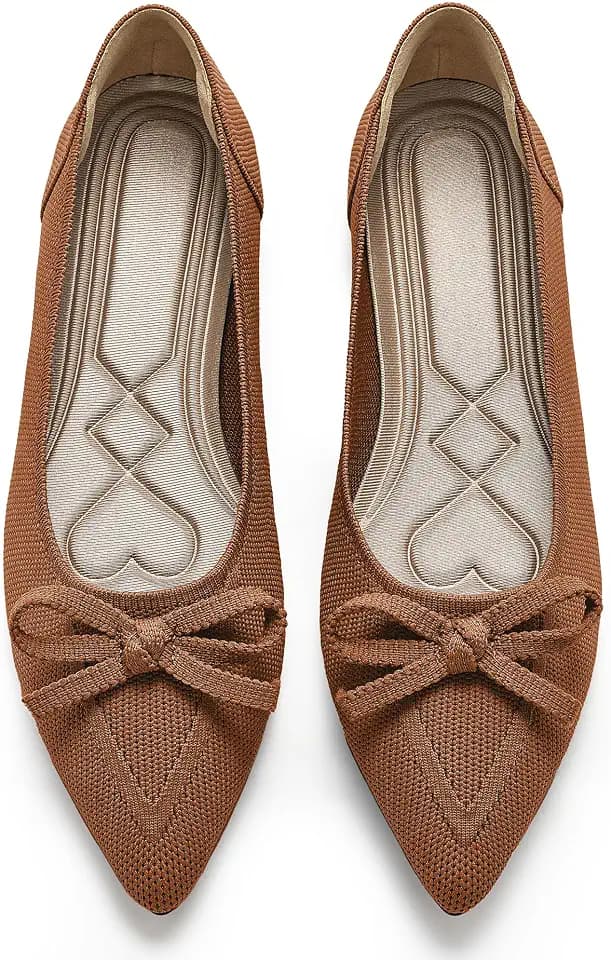 Ablanczoom Ballet Flats Shoes for Women: Dressy Pointed Toe Bow Knit Flats Comfortable Slip On Work Business Casual Shoes