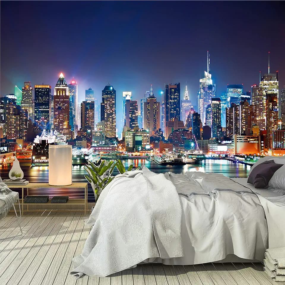 Fototapete New York 366 x 254 cm inklusive Kleister Manhattan Skyline Tapete USA Nacht Office Wohnzimmer Schlafzimmer Flur Büro