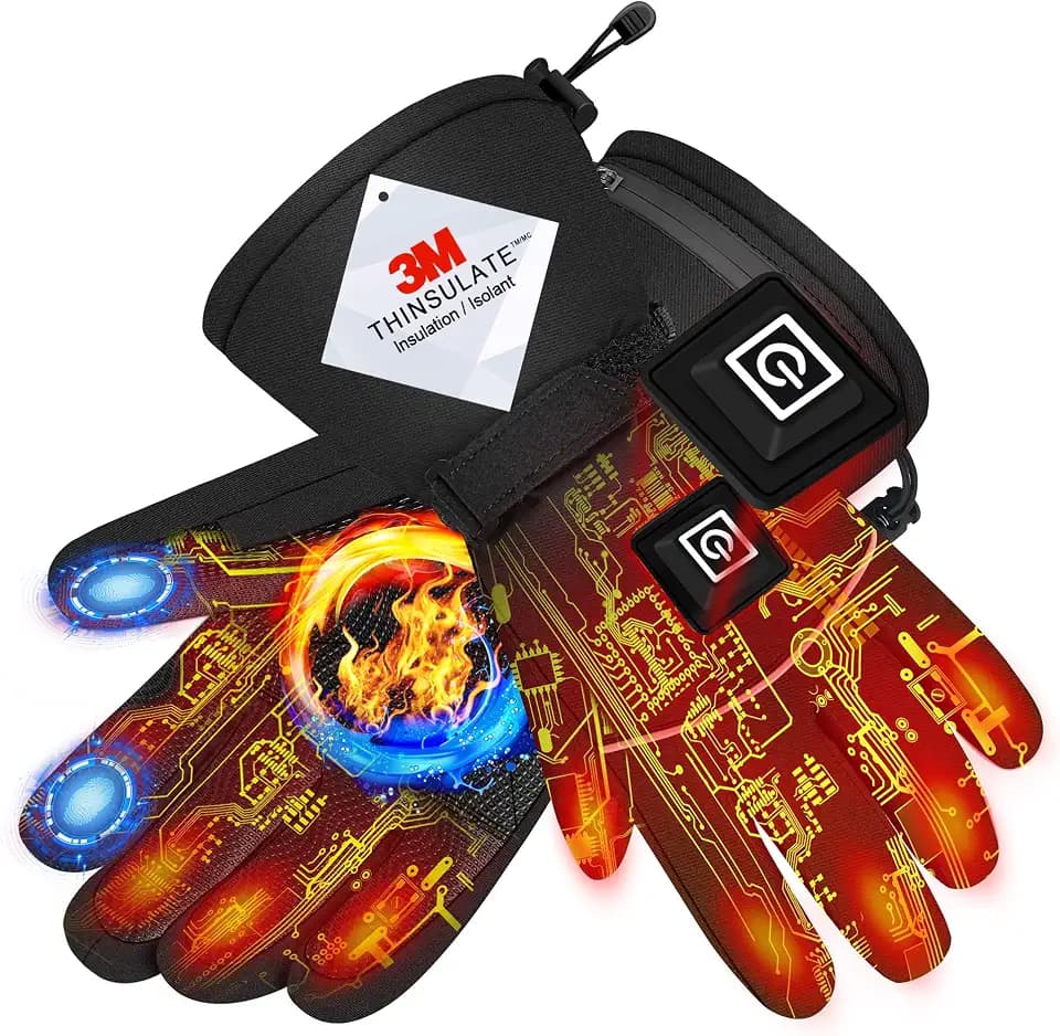 Beheizbare Handschuhe für Herren Damen, Wiederaufladbare 7,4V 3000mAh Elektrische Skihandschuhe für Skifahren, Snowboard, Angeln, Wandern