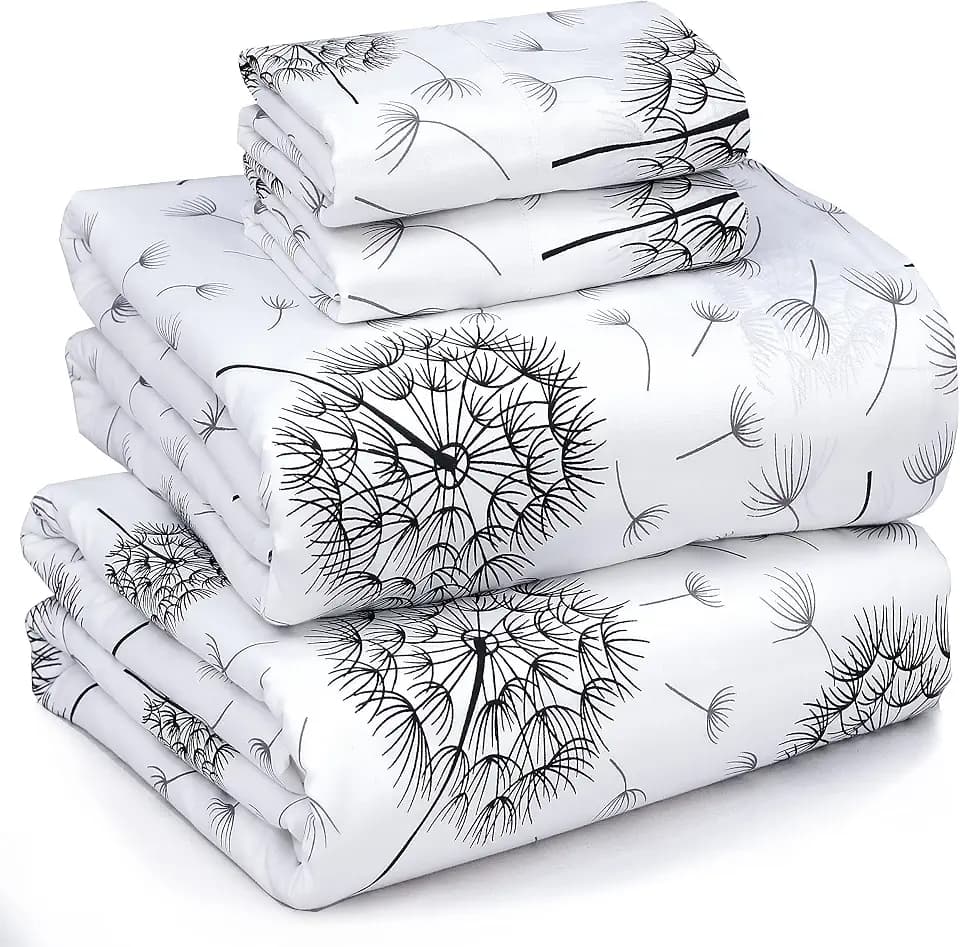 RUVANTI 100% Cotton Full Sheets, Percale Bedding Full Size Set, Dandelion