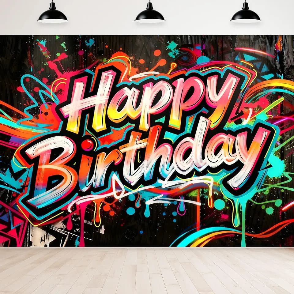 Happy Birthday Graffiti Splatter Kids Boys Girls Neon Photography Backdrop