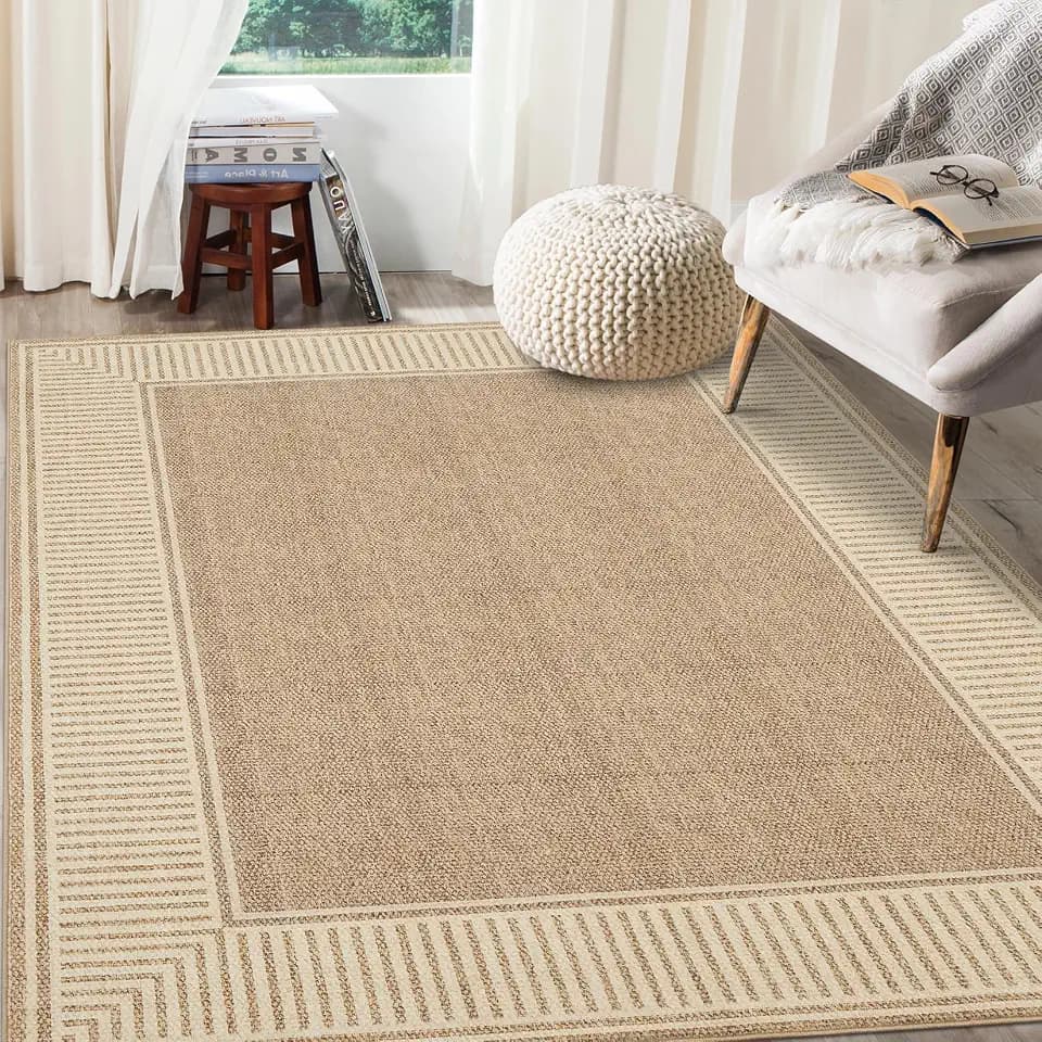 GarveeHome Living Room Area Rug 8x10 Modern Striped Border Throw Carpet