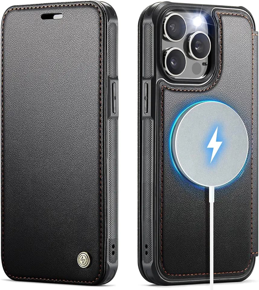 for iPhone 12 Pro Max Slim Wallet Case Wireless Charging, Black