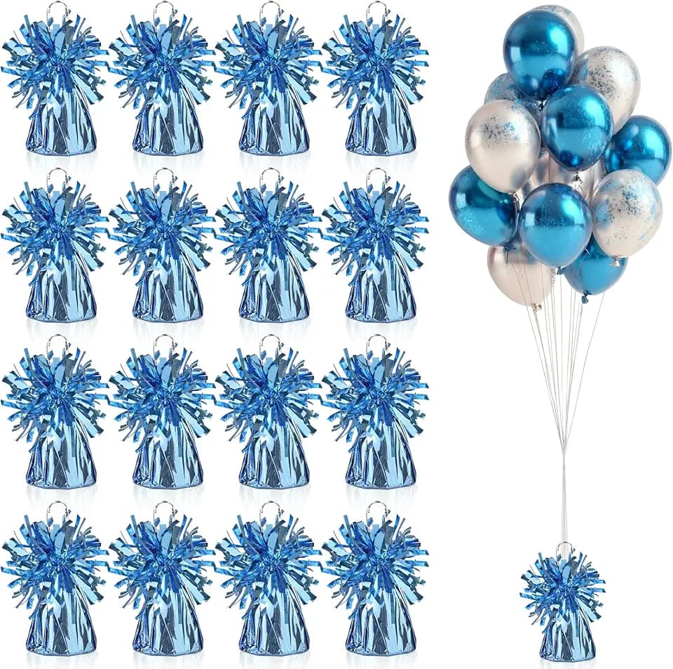 16 PCS Metallic Wrapped Balloon Weights Light Blue Heavy Balloon Weight for Balloons Birthday Party Table Centerpiece Decorations
