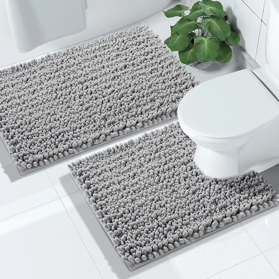 Yimobra Bathroom Rugs Sets 2 Piece, Super Absorbent Bath Mat Set, Grey