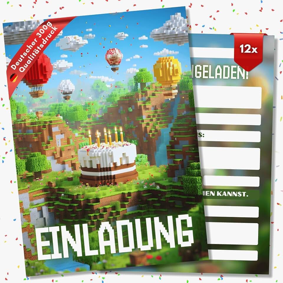HIDEBLOOM Gaming Einladungskarten Kindergeburtstag Jungen und Mädchen - 12 Stück - DIN A6 (10,5 cm x 14,8 cm) - Geburtstagseinladungen Einladungskarten Geburtstag - Gamer Party