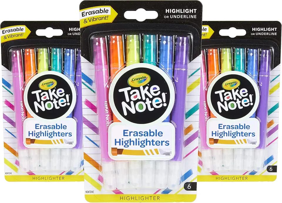 Crayola Take Note Erasable Highlighters Markers, School Supplies, Kids At Home Activities, 18 Count