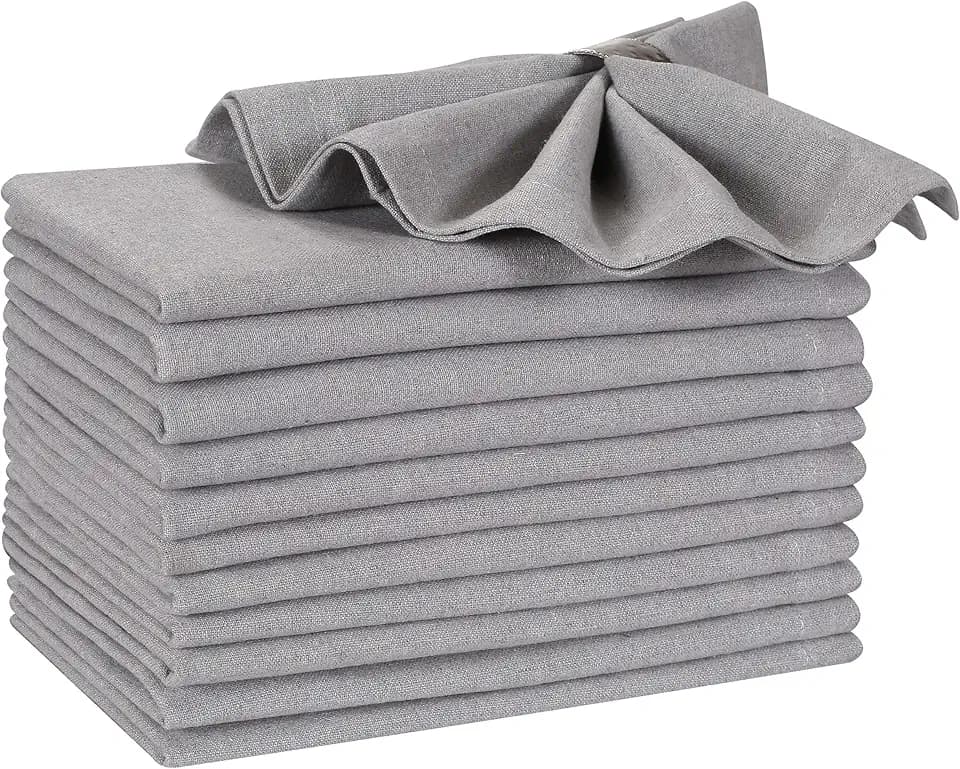 Hausattire Cotton Cloth Dinner Napkins, Grey, 12-Pack
