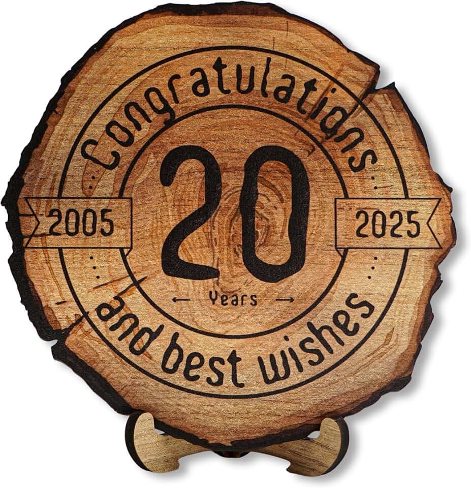 DARO Design - Holzscheibe - 20 Jahre - Größe 30cm- Geschenk zum Jubiläum, 20 Geburtstag, Jahrestag - Herzlichen Glückwunsch