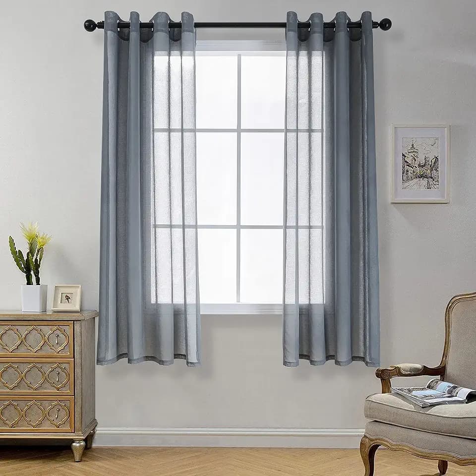 CUCRAF Transparente Gardinen mit ösen Vorhänge Wohnzimmer & Schlafzimmer, H145 x B140cm 2er Set Transluzente Vorhange Grau, Unifarbene Pflegeleichte und Knitterfreie in Leinenoptik