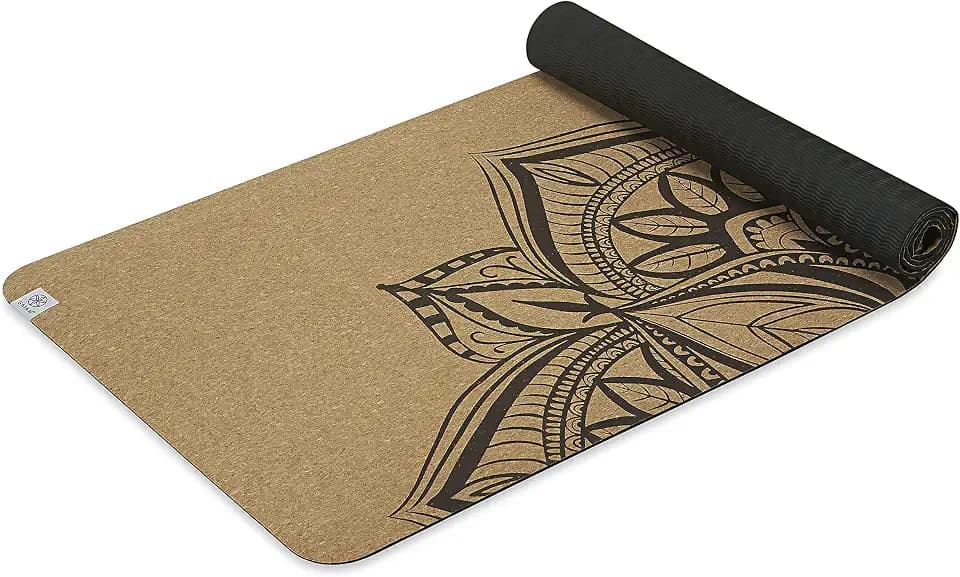 Gaiam Cork Yoga Exercise Mat | Natural Sustainable Cork Resists Sweat and Odors | Non-Slip TPE Backing Prevents Slipping| Great for Hot Yoga, Pilates, Fitness Working Out (68" x 24")