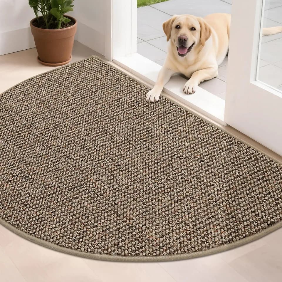 BEQHAUSE Dirt Trapper Door Mat 32" x 48" Half Circle Non Slip Rugs, Taupe