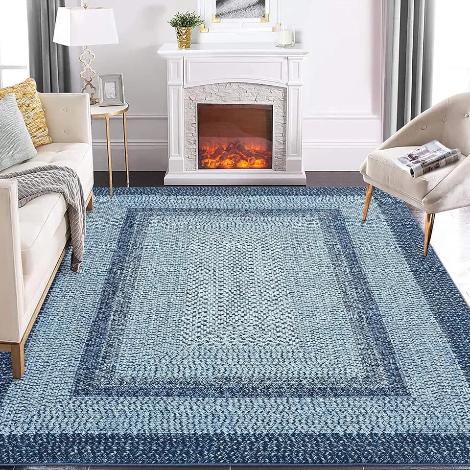 GlowSol Area Rug 8x10 Washable Rugs Gray Geometric Printed Rug Border Mat Foldable Solid Rugs Modern Rug Neutral Rug Large Print Rug Non Slip Carpet Living Room Rug Dining Room Office Farmhouse Rug