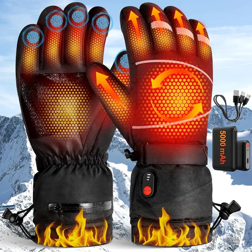 LanBlu Beheizbare Handschuhe Damen Herren mit 3 Heizstufen, 2*5000mAh Motorrad Beheizbare Handschuhe mit Heizung, Touchscreen Wasserdicht Elektrische Beheizte Handschuh Herren für Radfahren Skifahren