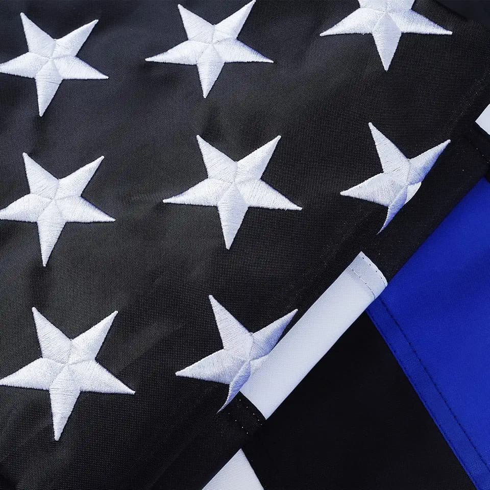 ROTERDON Thin Blue Line Flag 3x5 Ft Outdoor, Embroidered 210D Nylon Police Flags Heavy Duty, Vivid Color Back the Blue Law Enforcement American Flag with 2 Brass Grommets for All Weather
