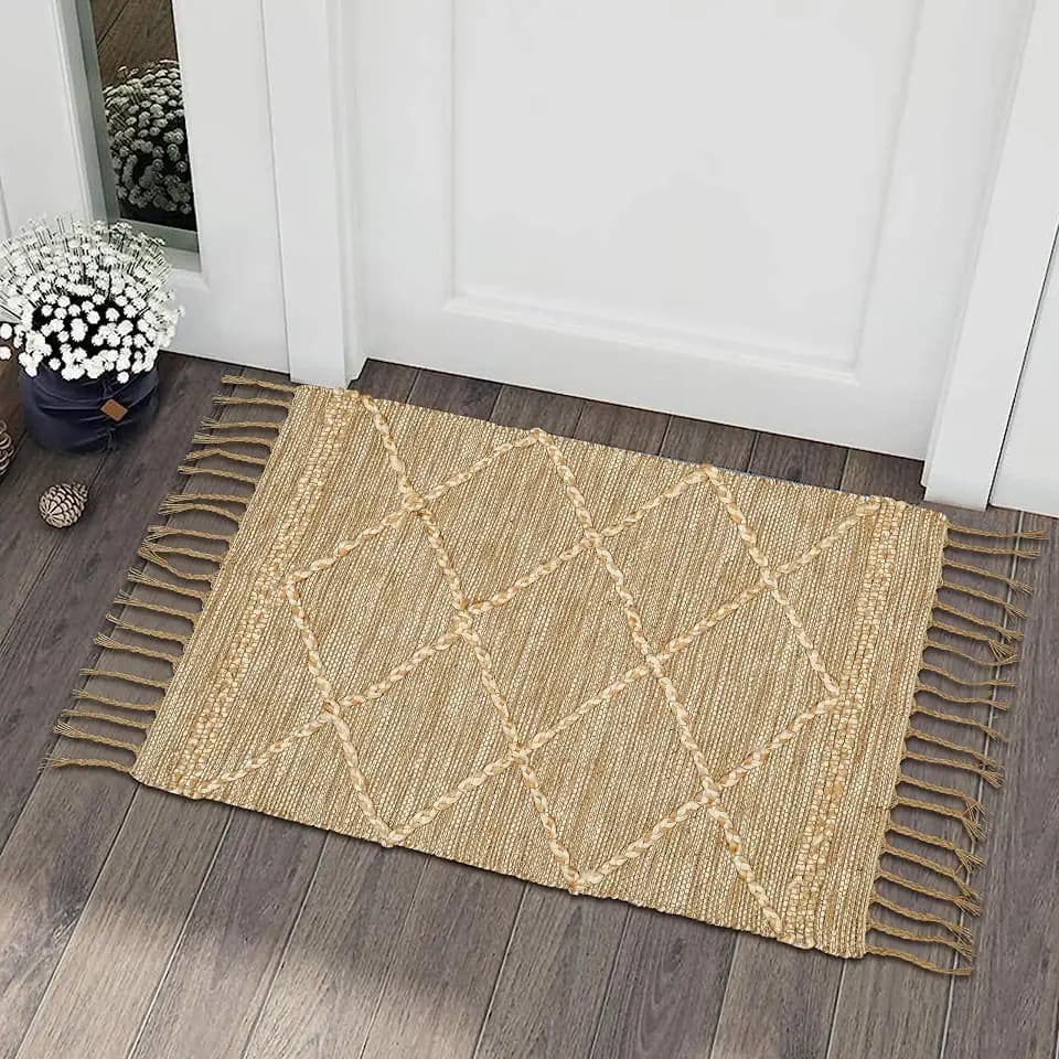 Hausattire Jute Boho Entryway Rug, Natural, Non-Slip
