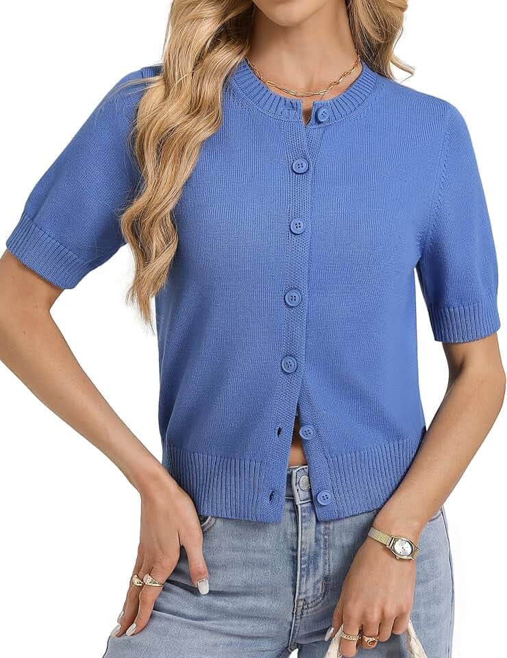 GRACE KARIN Womens Casual Short Sleeve Cardigan, Summer Button Up Sweater