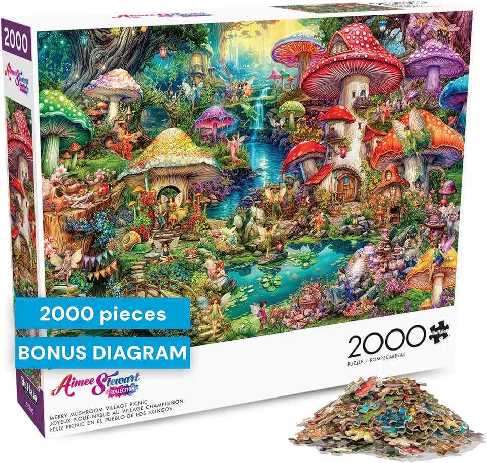 Buffalo Games Aimee Stewart,Merry Mushroom Village Picnic,2000 Piece Puzzle