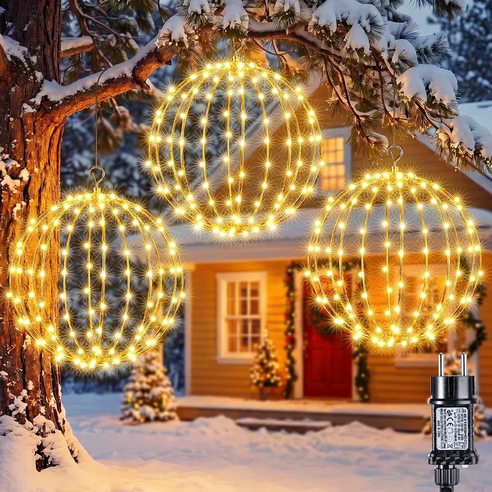iBaycon Weihnachtsbeleuchtung Außen kugel 1-to-3 30CM Warmweiße Strom