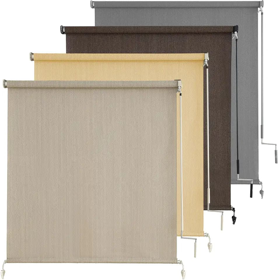 AOSKY Cordless Patio Roll Up Blinds - Outdoor Sunshade(84x72 Inch, Sesame)