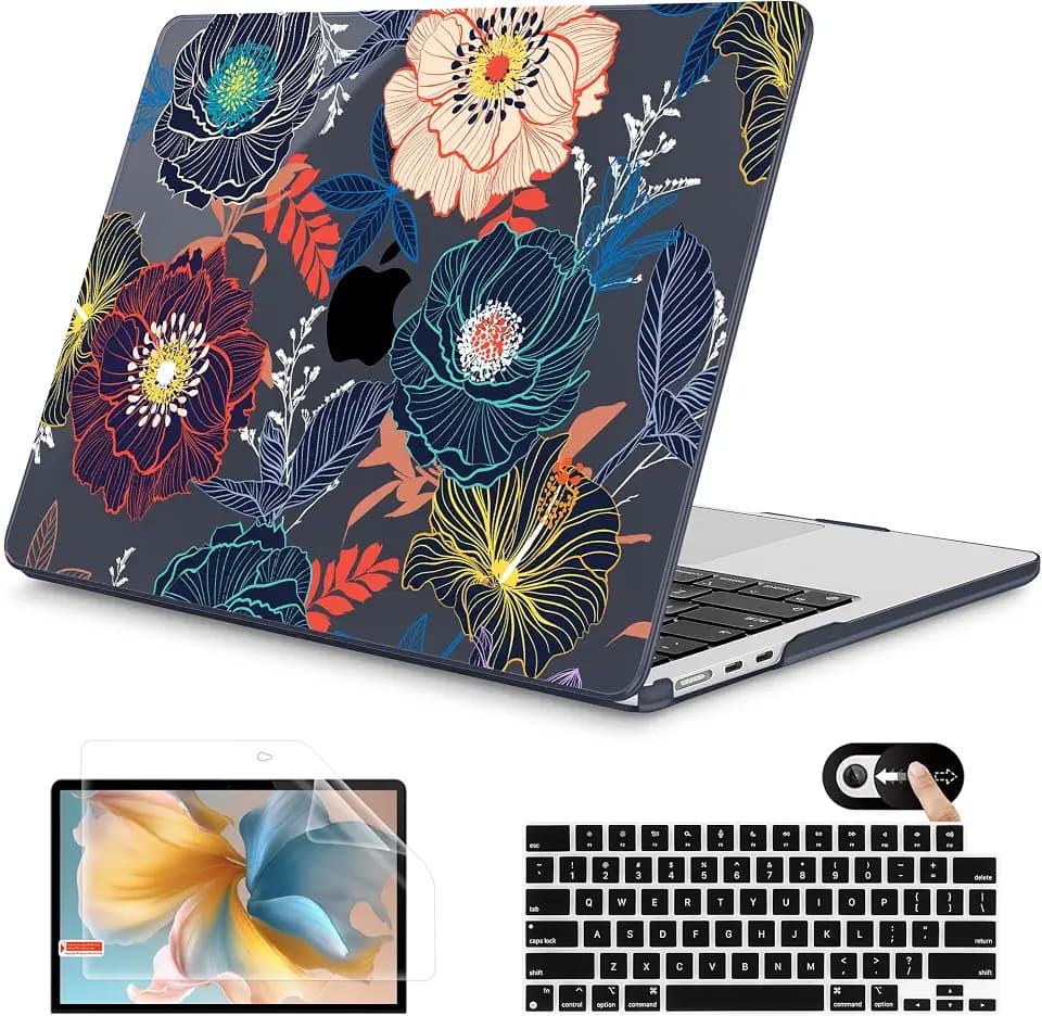 Mektron for 2026 MacBook Air 13-inch M5 Laptop Case A3449 with 13.6-inch Liquid Retina Display Fits 2025 A3240 M4 2024 A3113 M3 2023 A2681 M2 Printed Shell for MacBook Air 13.6", Dahlia Flowers