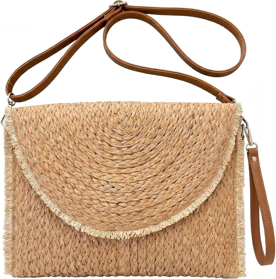 Straw Beach Clutch Purse for Women Summer Crossbody Bag Woven Handbag
