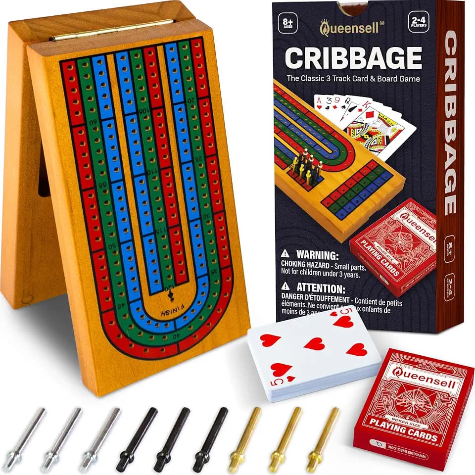 Cribbage Brettspiel-Set mit Aufbewahrung, klassisches Spiel-Reise-Cribbage-Brett mit Holzkartenaufbewahrung für Erwachsene und Kinder, ideal für Spieleabend