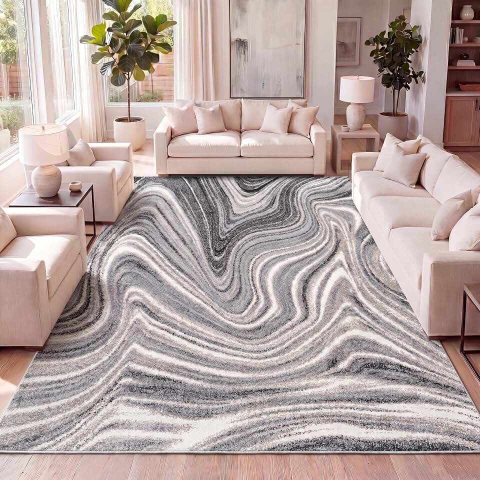 JONATHAN Y Eleni Abstract Marble Charcoal/Cream Indoor Area Rug 8x10, Contemporary,Glam,Casual,Transitional, Easy-Cleaning for Living Room,Bedroom,Kitchen,Pet Friendly,Non-Shedding (SEU301A-8)