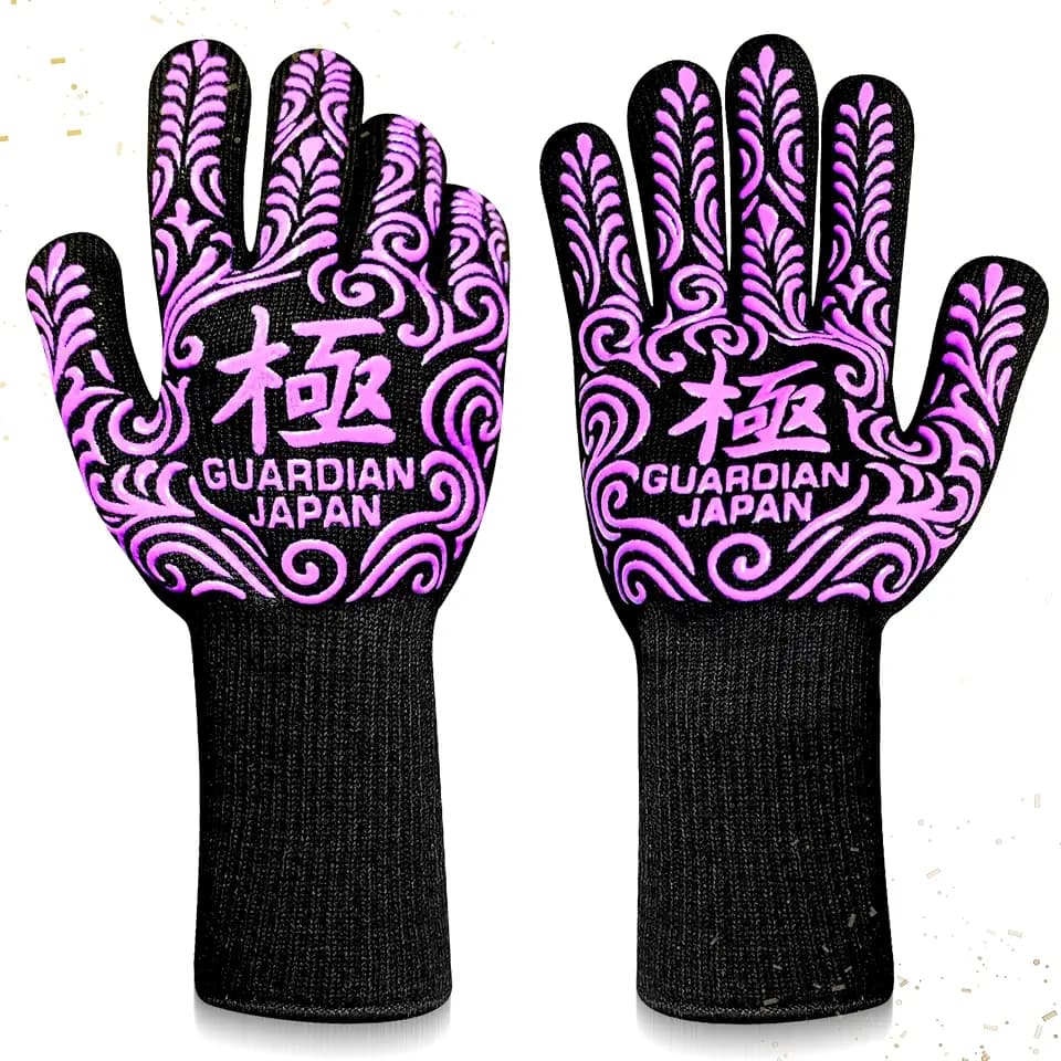 Premium Heat Resistant BBQ Gloves – Fireproof 1472°F Aramid Grill Mitts for Barbecue, Smoker, Campfire, Fire Pit, Oven, Japanese Supervised Design (極-KIWAMI-Purple, L)