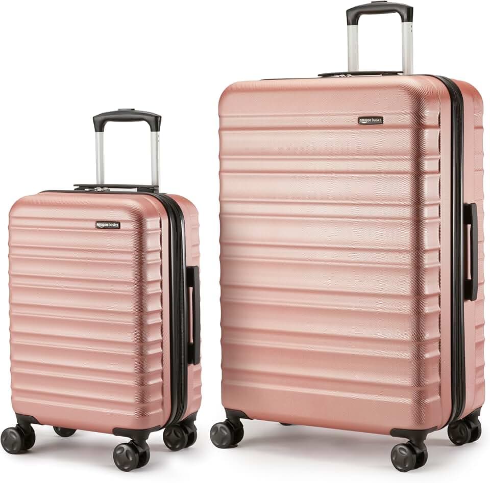 Amazon Basics Hartschalen-Koffer-Set (Klein + Groß), Erweiterbares ABS-Reisegepäck, 4 Doppel-Spinnerräder, Kratzfest, 32l/105l, Roségold, für Unterschiedlich Lange Reisen