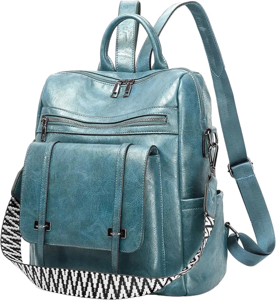WYFJNX PU Leather Medium Backpack Purse for Women Ladies Light Blue