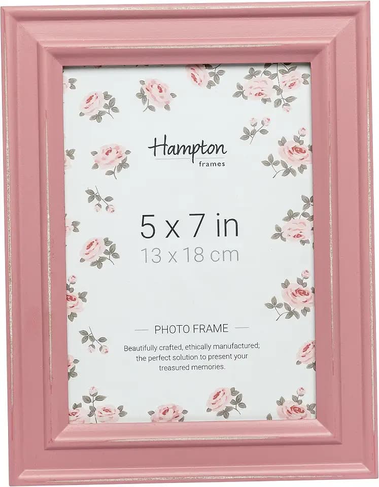 Hampton Frames | Bilderrahmen, 13 x 18 cm, Rosa, Used-Look, MDF-Holz, Glasfront | Shabby-Chic Stil, Aufhängung & Aufsteller, Hoch- oder Querformat, vielseitig einsetzbar