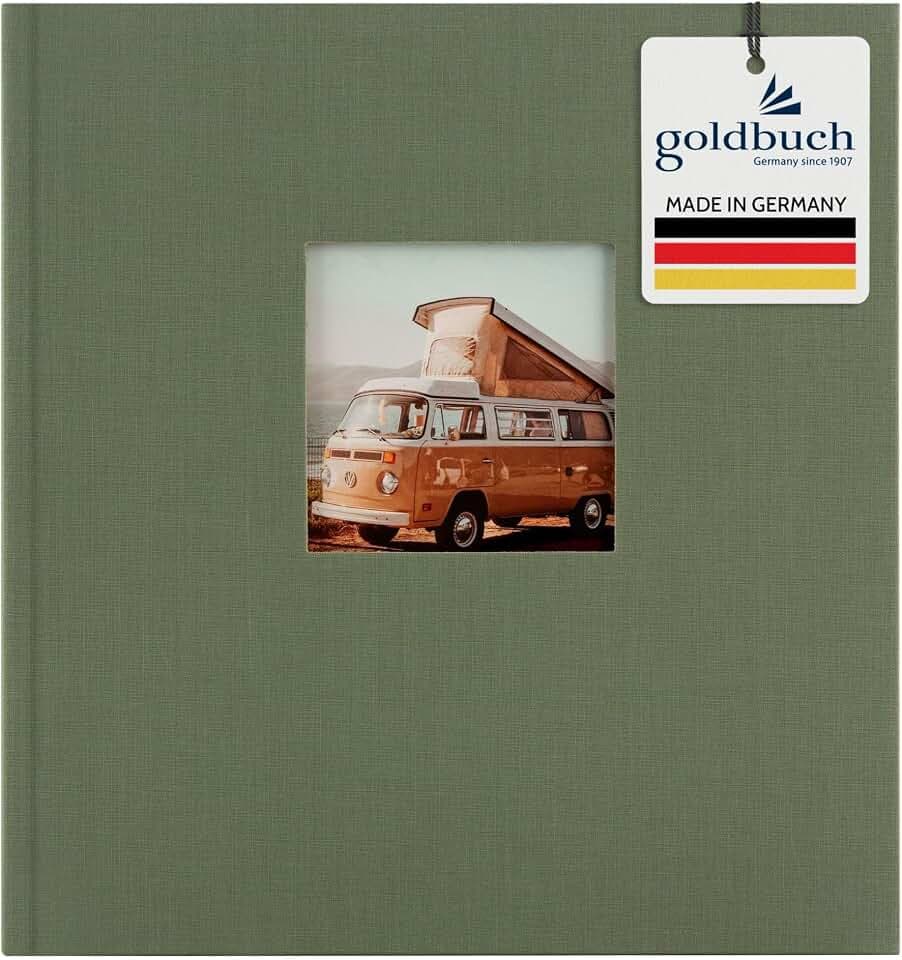 goldbuch 27 309 Bella Vista Fotoalbum mit Bildausschnitt Artischocke, Erinnerungsalbum im Format 30 x 31 cm, Foto Album 60 weiße Seiten mit Pergamin-Trennblättern, Fotobuch mit Leineneinband in Grün