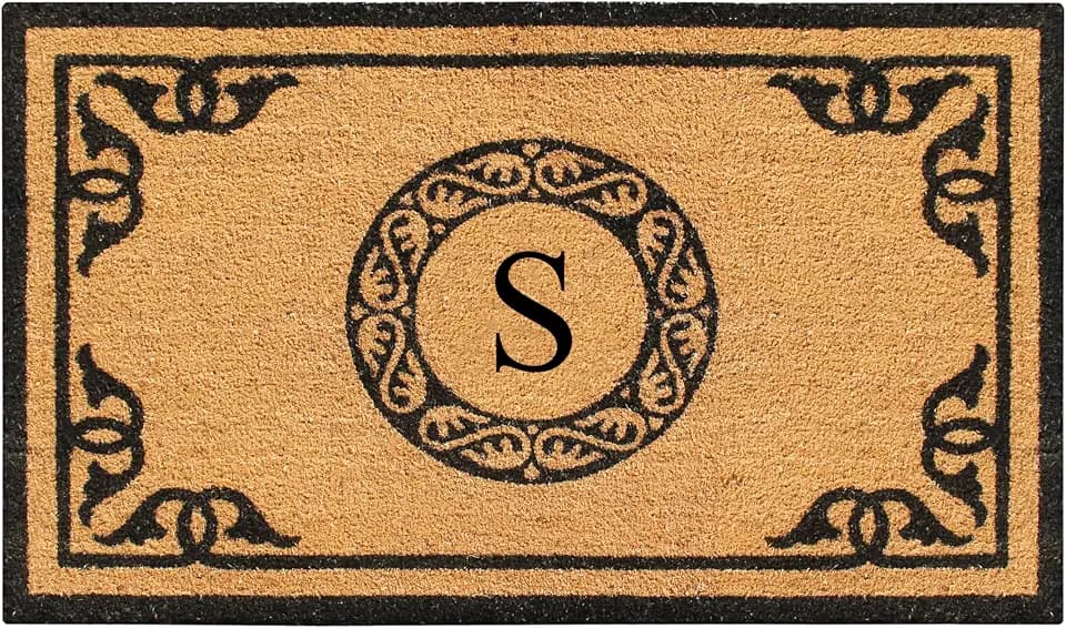 A1HC Natural Coir Monogrammed Doormat for Outside Entrance, Anti-Shed Treated Mats, Heavy Duty Durable EntryMat, Easy to Clean Front Door Mat - S, 24" X 39"