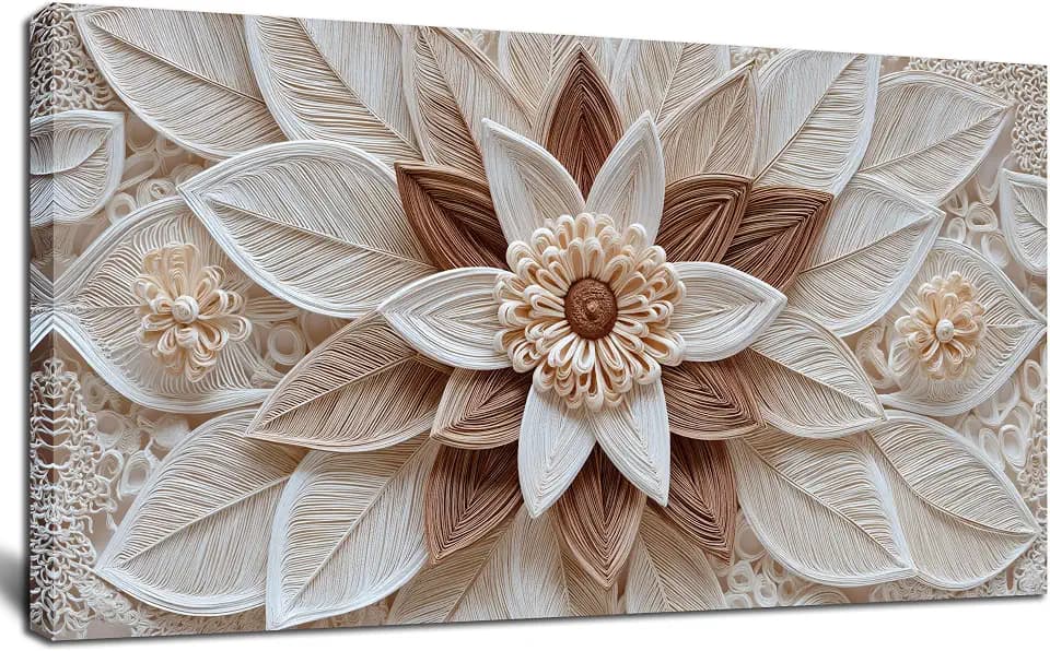 ORKARLUMENT Boho Floral Wall Art White and Brown Canvas Prints 20"X40"